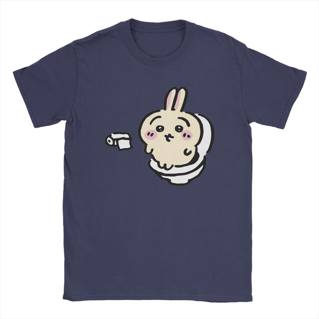Men Usagi on the Toilet Potty Chiikawas Hachiware Poop Meme T Shirt 100% Cotton Clothes Round Neck Tee Shirt Gift Idea T-Shirts