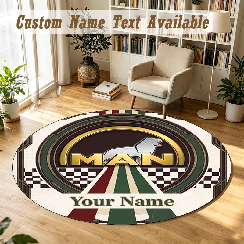 Round Rug Custom NameMAN Truck Pattern Non Slip Carpet Home Floor Decor