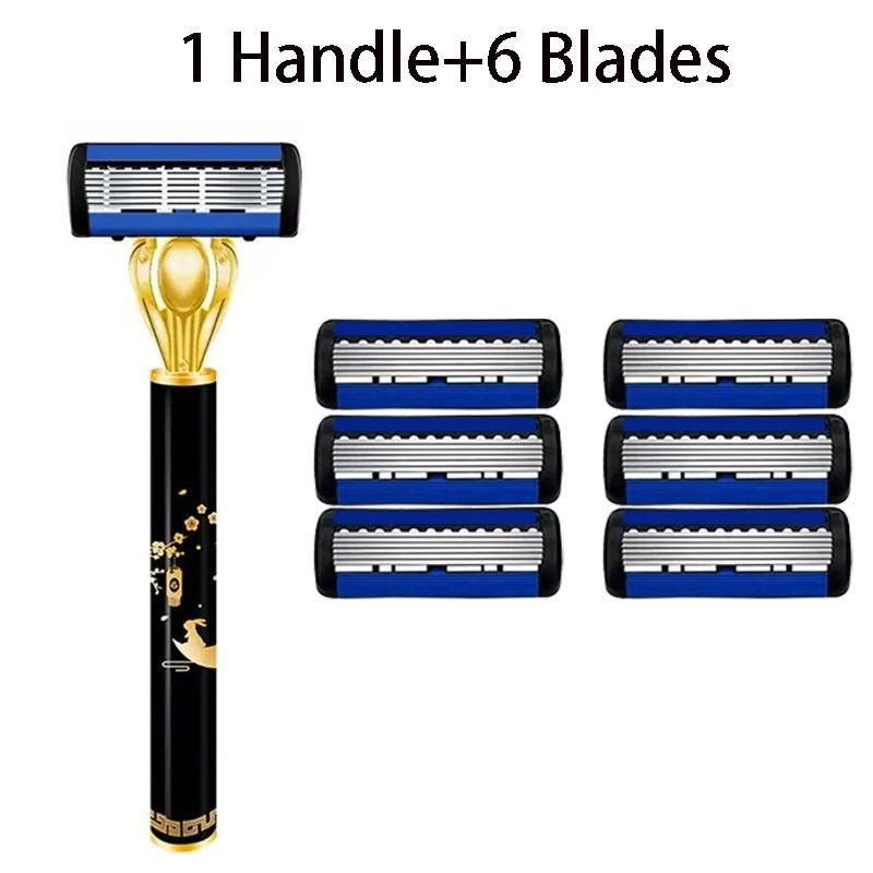 Men Women Manual Safety Razor 6-Layer Stainless Steel Hair Removal Shaving Replaceable Shaver Head
