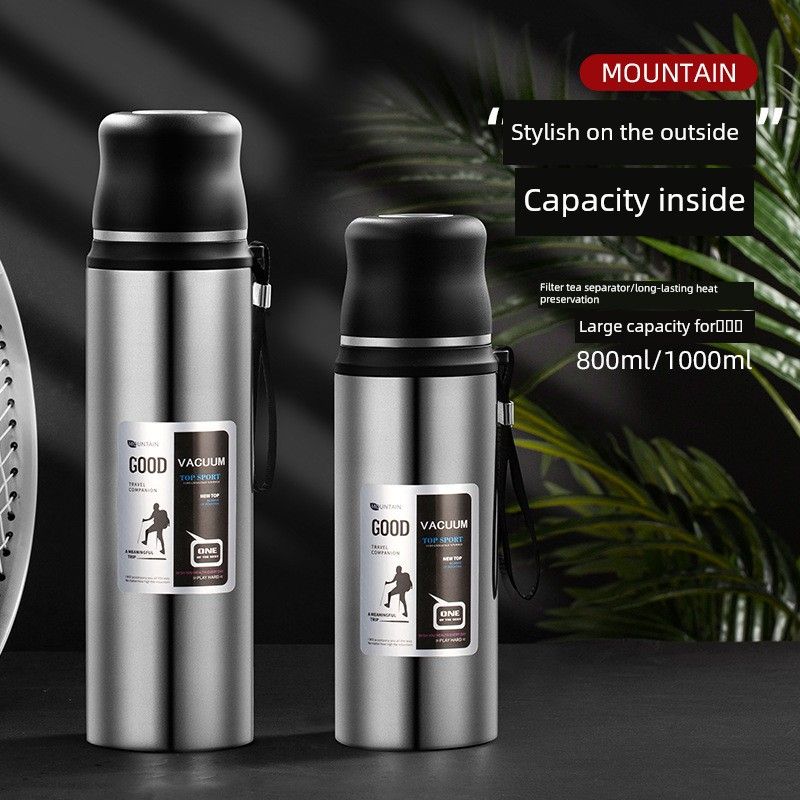 Brand New Large-Capacity Thermos Cup, Stainless Steel Kettle, Vacuum Outdoor Travel Kettle, Portable Car-Mounted Water Cup, Customizable with Text