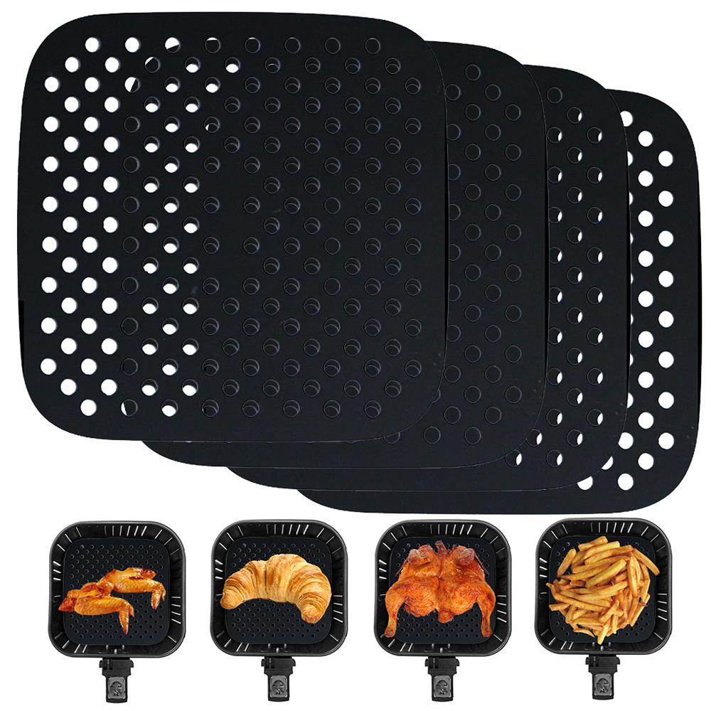 Reusable Silicone Airs Fryer Liners with Airs Fryer Magnetic Cheat Sheet, Easy Clean Airs Fryer Accessories, Non Stick (Square 8.5")