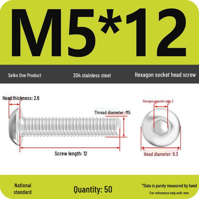304 Stainless Steel Pan, Half, and Round Head Hexagon Screws (M2-M12)