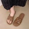 Retro French one-word slippers women's summer wear 2025 new Internet celebrity flat-bottomed seaside vacation sandals casual sandals