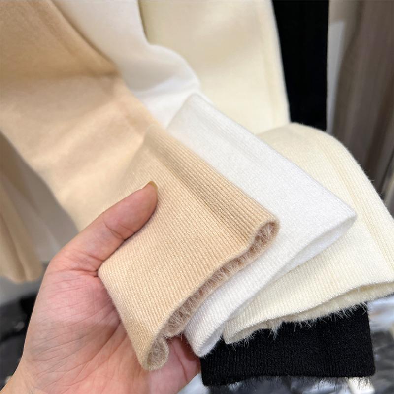 Autumn Half High Collar Slim Fit Warm Knitted Sweater Women Fashion Winter Thick Velvet Base Pullover Sweaters for Women Casual Plush Knitwears 24886