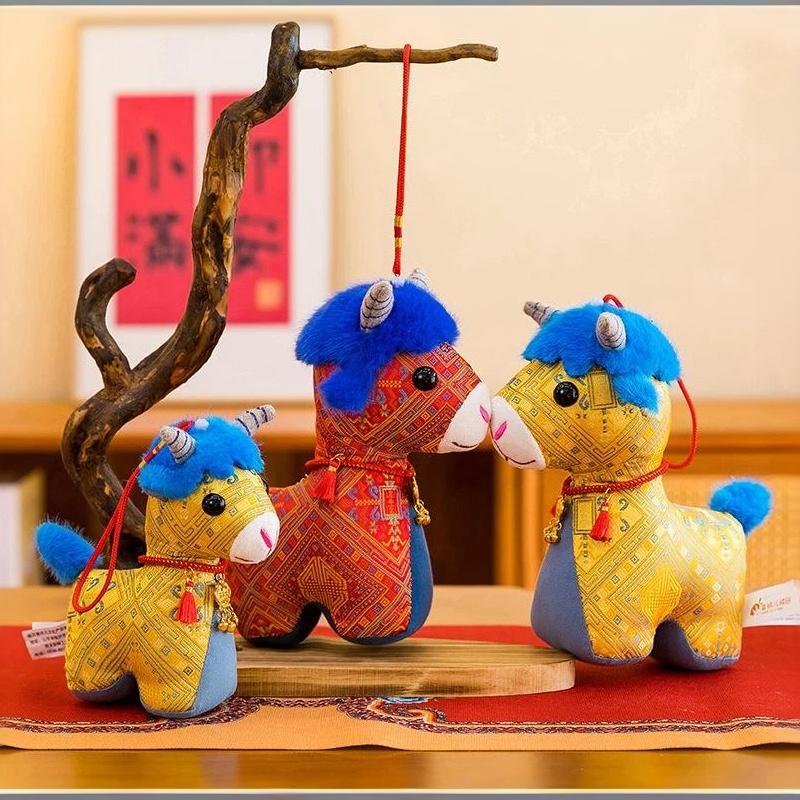 Cuddly Chinese Zodiac Horse Stuffed Doll Traditional Pattern Plush Toy for New Year Gift Collection