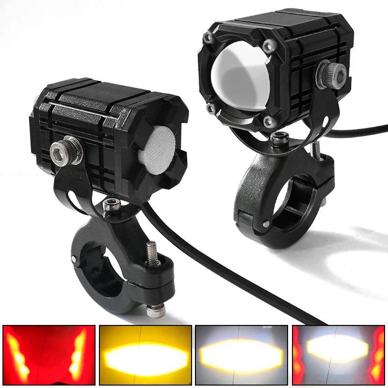 Motorcycle Led Auxiliary Headlight Spotlight Dual Color White Yellow Hi/Lo Beam Bright Driving Fog Light Waterproof Universal