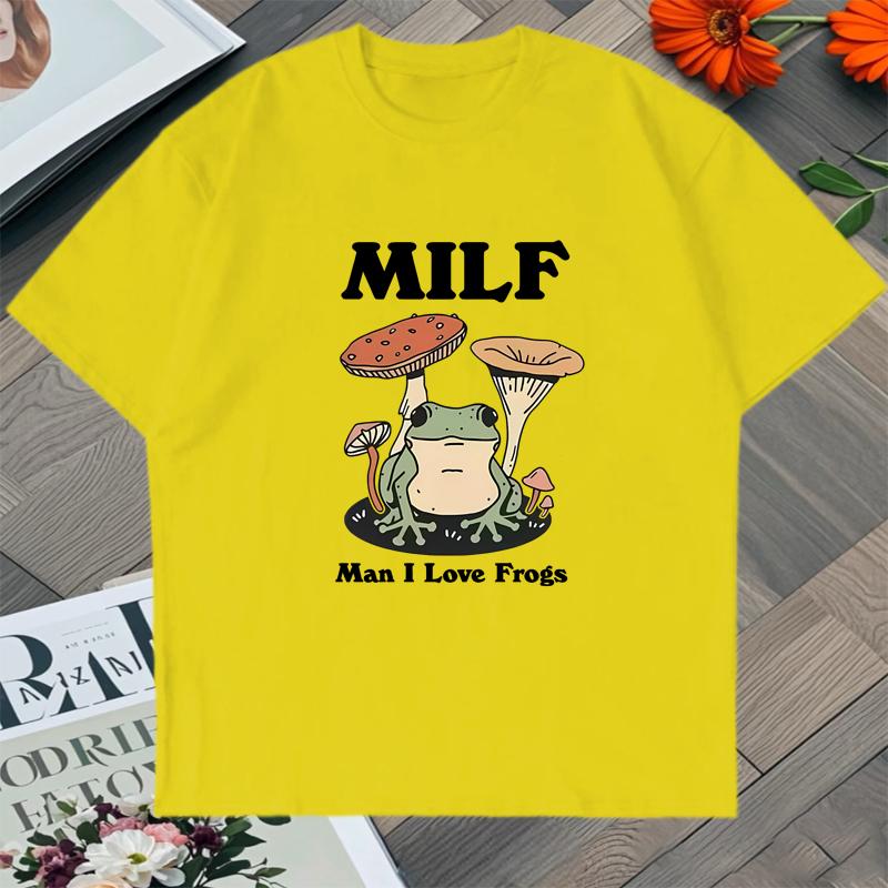

Funny MILF Unisex I Love Frogs Meme Graphic 100 Cotton Tee shirt Humor Frog Lover Summer vintage Unisex Women short sleeve T shirts 4XL