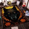 "Black Wolf with Golden Eyes Carpet, Mandala Floral Pattern Design" Suitable for Use As an Anti-slip for Living Room Bedroom Sofas