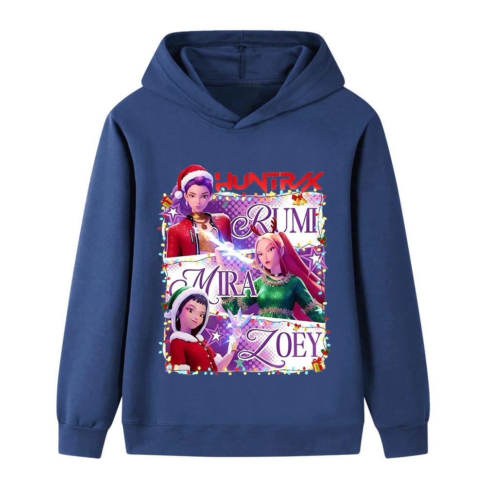 B1265 Kids Boys Girls Christmas New Year Kpop Rumi Zoey Mira Print Long Sleeves Hoodie
