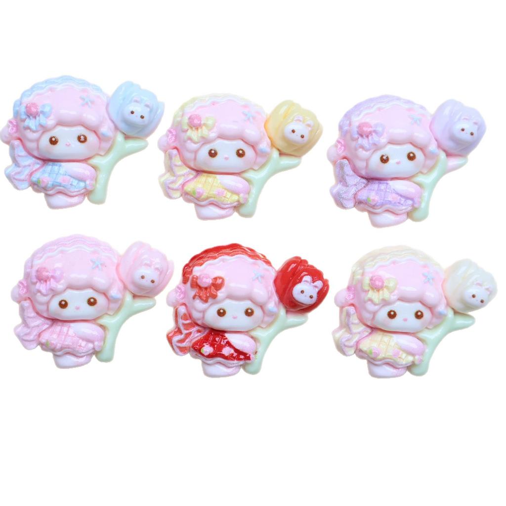 12/60PCS Cartoon DIY Resin Accessories, Lamb Flower Cream Glue Handmade Hair Clip, Phone Case, Keychain, Jewelry Accessories