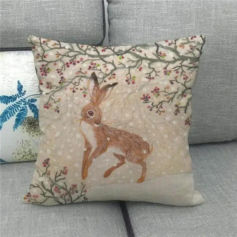 Easter Cushion Cover Cute Bunny Eggs Printed Pillow Covers 18x18 Inches Easter Decorations Hare Rabbit Flower Linen Pillowcase