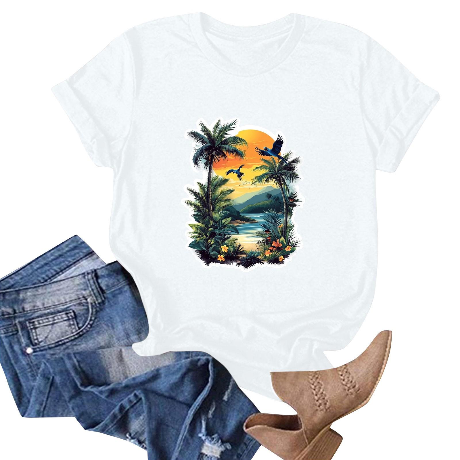 

Женская футболка с коротким рукавом и гавайским цветочным принтом XL белый