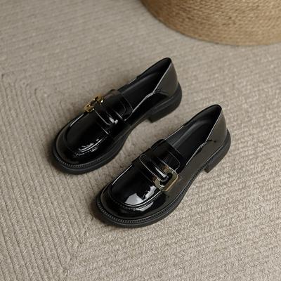 New One-foot Leather Shoes with Thick Soles, Muffin Soles, Loafers, Genuine Leather, Women's Soft British