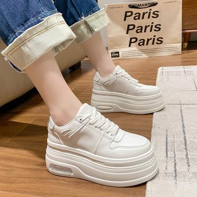 Zapatillas de Plataforma Tide para Mujer con Cordones Transpirables Cómodas Aumento de Altura Zapato Blanco/Negro Skate Caminar Zapato Deportivo