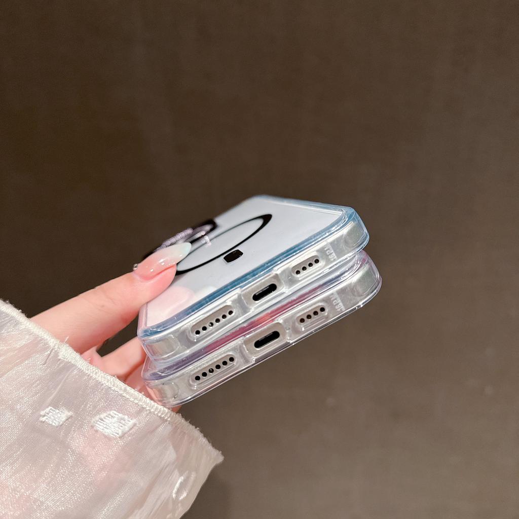 For iPhone 16 Pro Max Case Compatible with MagSafe PC+TPU Clear Phone Cover with Diamond Texture Lens Frame