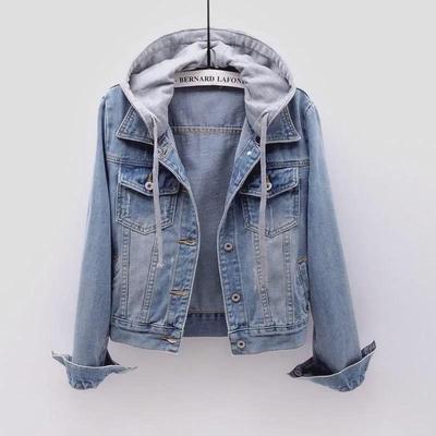2025 Damen Kurze Schlanke Jeansjacke mit Kapuze – Koreanischer Stil, Langärmelig, für Frühling & Herbst Studenten