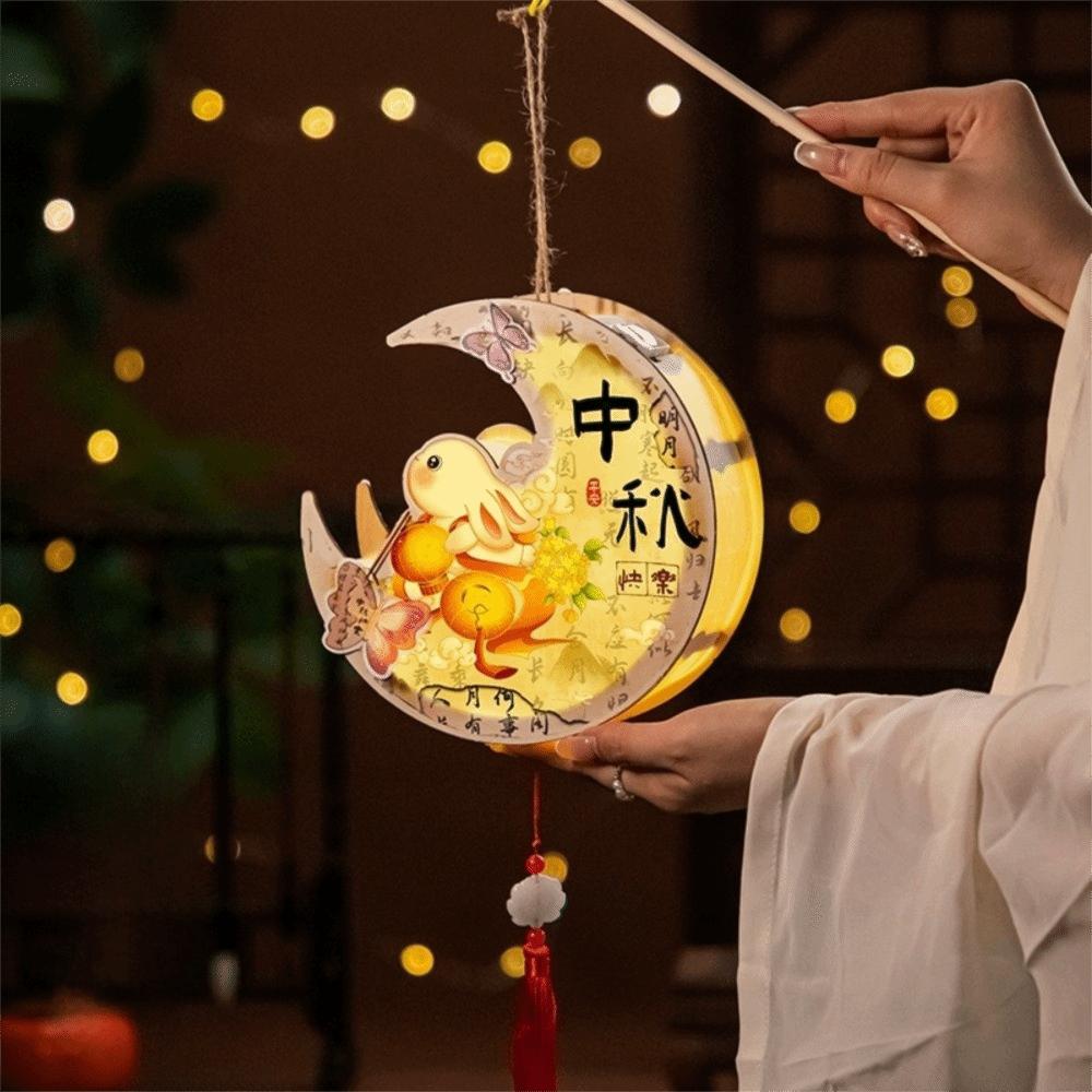 Cartoon Mid-Autumn Festival Lantern Wood Lantern DIY Material Package Kawaii Rabbit Lanterns Kids