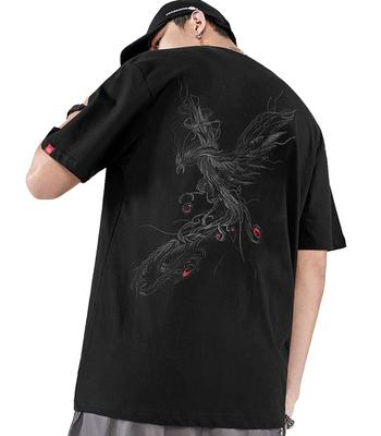 Kurzarm mit lustiger Stickerei und japanischem Rundhals-Street-Cool-Sommergrößen FUN501 Herren-T-Shirt-Muster, 100% Baumwolle, Unisex, Casual, Kragen,
