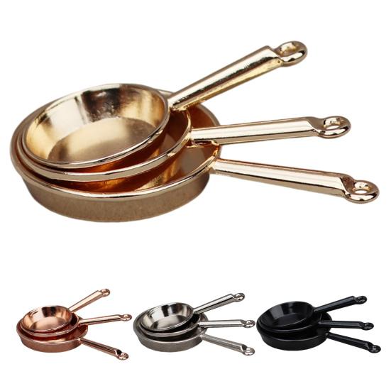 3 Stück 1:12 Maßstab Puppenhaus Bratpfanne Miniatur Kochtopf Kompakte Bratpfannen für Puppenhaus Küche Dekoration