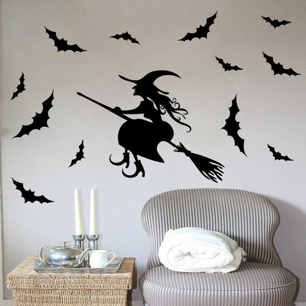 Halloween Living Room Decoration Stickers Sided Sticker Cat Witch Window Sticker