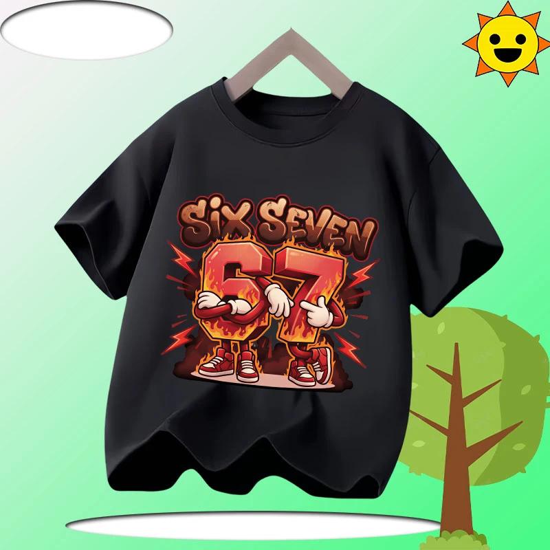 Summer Funny Six Seven 67 Digit Print Children's T-Shirt Casual Polyester Boys Short Sleeve Fashion Comfortable Kids Sport Clothes