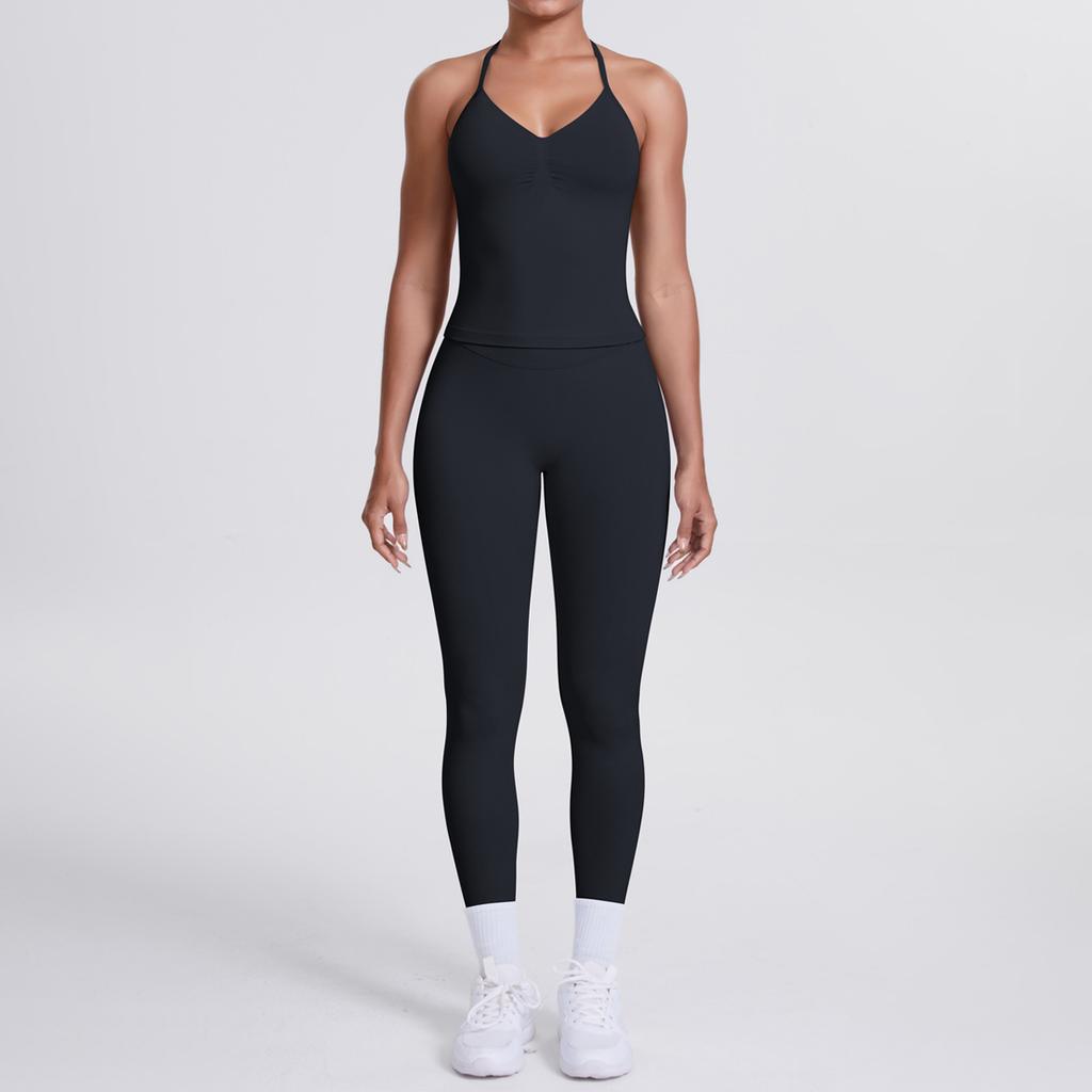 Seamless solid color beauty back vest, trousers, yoga suit set, tight running, fitness, yoga two-piece set