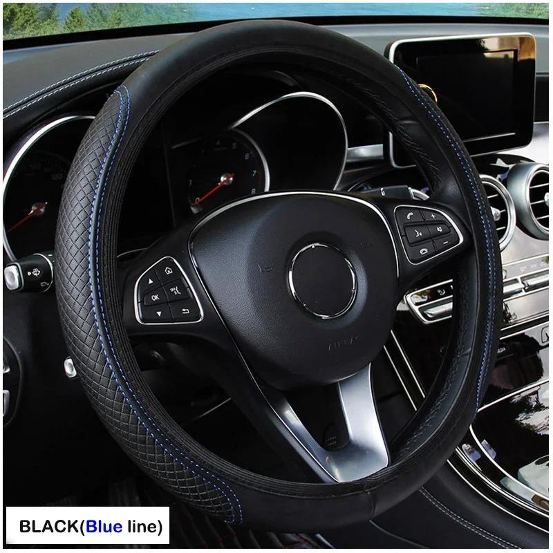 Black DIY PU Leather Car Auto Steering Wheel Cover With Needles Thread Breathable Anti Non Slip Universal 38cm Genuine