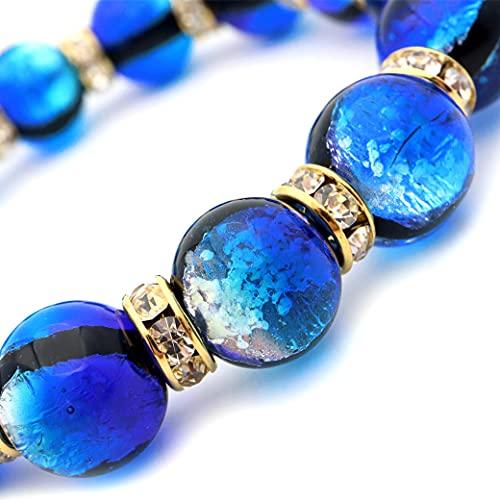 [GOLD STONE] Glowing Firefly Glass Bracelet, Yonaguni Blue, 12mm, Sparkling Okinawa Power Stone, Inner Circumference: Approx. 19.5cm