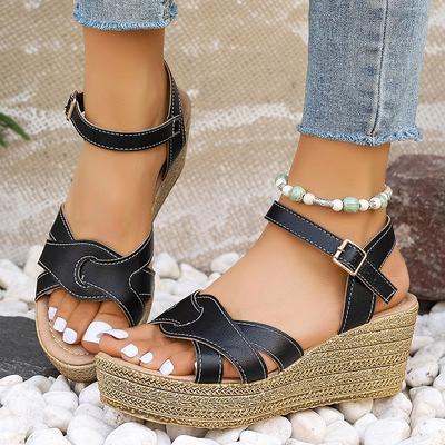 Lucyever Sommer-Sandalen mit Keilabsatz und hohem Absatz für Damen, Knöchelschnalle, klobige Plateau-Sandalen, rutschfeste Gladiator-Schuhe mit dicker Unterseite