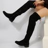 Faux Suede Female Heels Autumn/ winter Zipper Elastic Knee-high Boots for Women Tube Lace-up Thigh Boots Black Botas