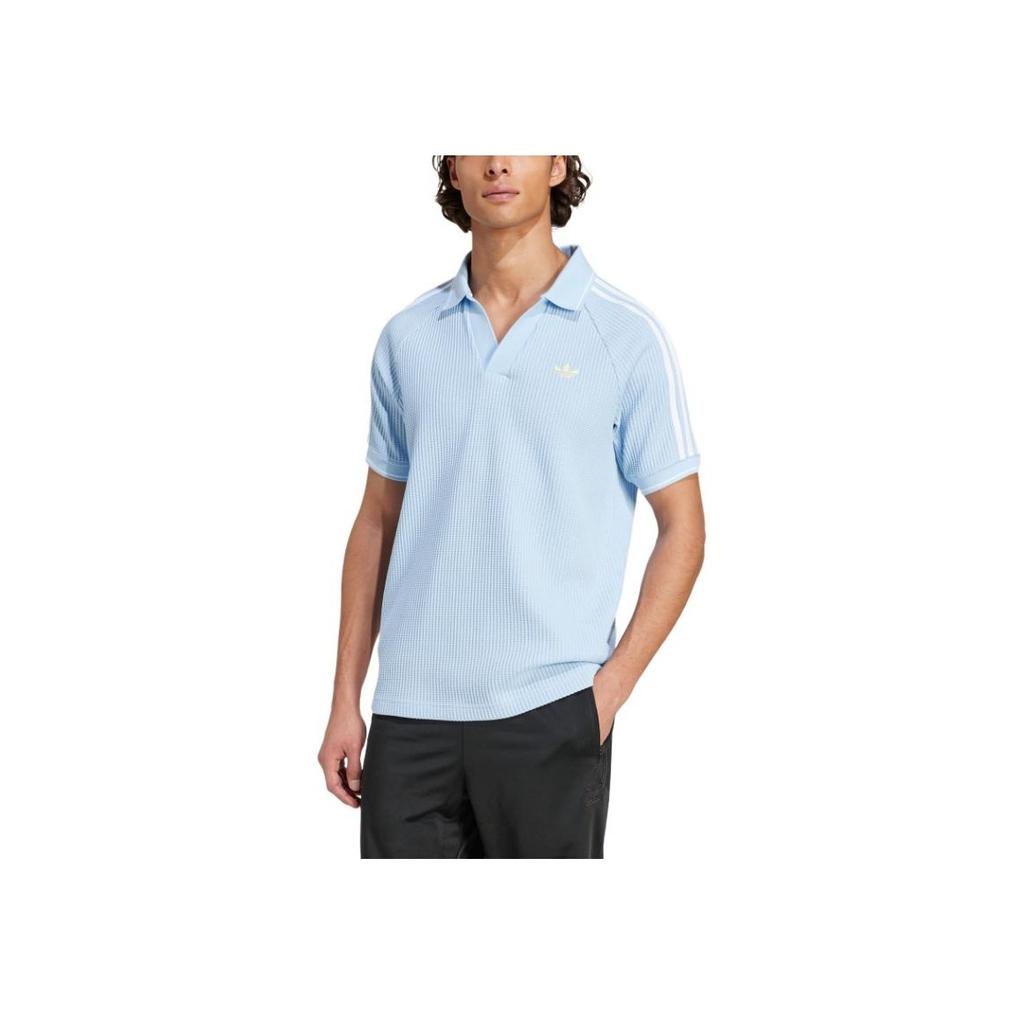 Adidas Originals Waffle Knit Striped Shoulder Polo Shirt Men Tops Pink Blue Yellow KC0690
