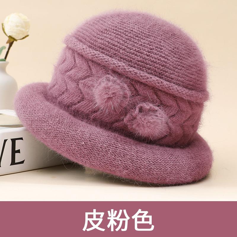 Autumn and Winter New Old Man's Hat Women's Knitted Versatile Warm Middle and Old Rabbit Hair Thickened Fashion Wool Basin Hat