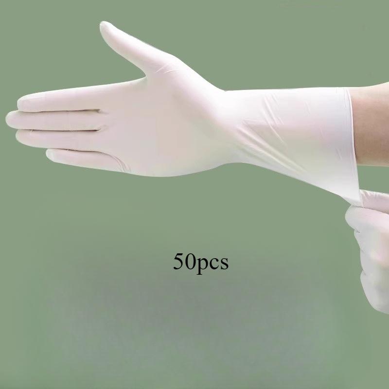 

50 шт. Белые нитриловые перчатки повышенной прочности одноразовые для мытья посуды утолщенные маслостойкие резиновые защитные перчатки для дома кухня уборка готовка M белый