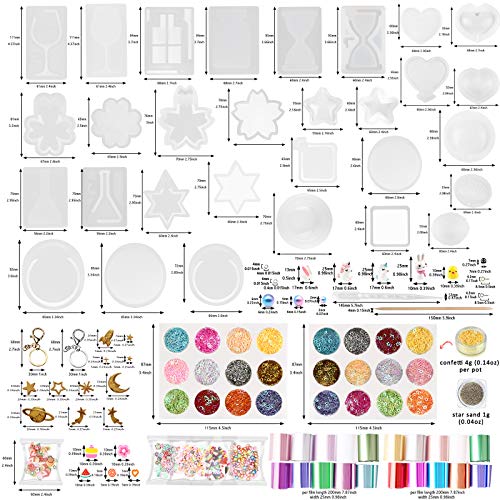 FUNSHOWCASE Shaker Mold Set, Resin Keychain, Strap, Silicone Mold, Film, Holographic Mold, Slicing Stick, Dropper, DIY Beginner Tools, Julie, 133-Piec