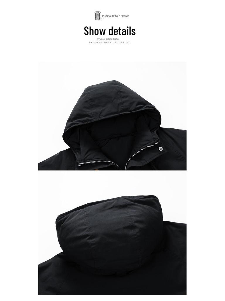 Men's Winter White Duck Down Jacket - Trendy, Loose Fit, Multi-Pocket Workwear Style