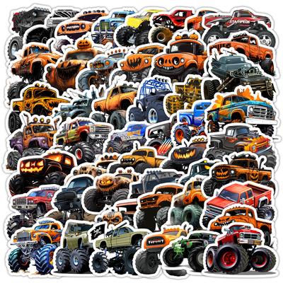 50 Pieces of Cartoon Monster Truck Graffiti Stickers, Water Cup, Computer Waterproof Decorative Stickers, Cartoon Planner Stickers
