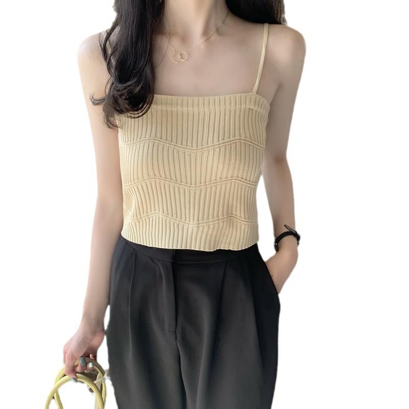 Sweet and spicy top, suspenders, niche beauty back vest, women's outer wear, slim-fitting backing, knitted French clothes inside, summer tide
