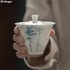 160ml Jade Clay White Porcelain Hand-painted Blue and White Bamboo Gaiwan Chinese Style Simple Tea Making Bowl