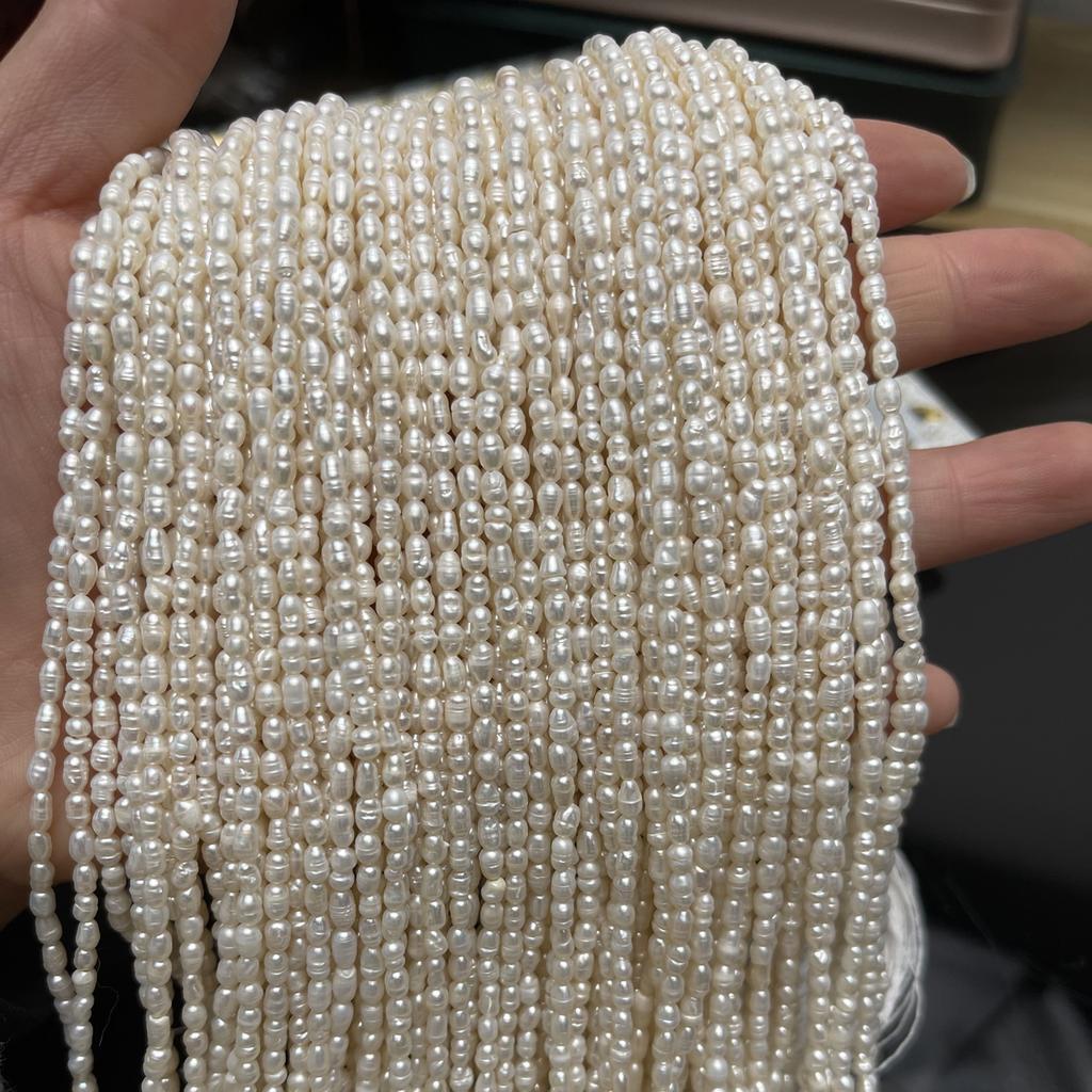 1String, White Natural Freshwater Pearls, Handmade Rice Pearl Beads for Jewelry Making DIY Necklaces, Bracelets Crafts (Beads 2.8-3.2mm, Length 36cm)