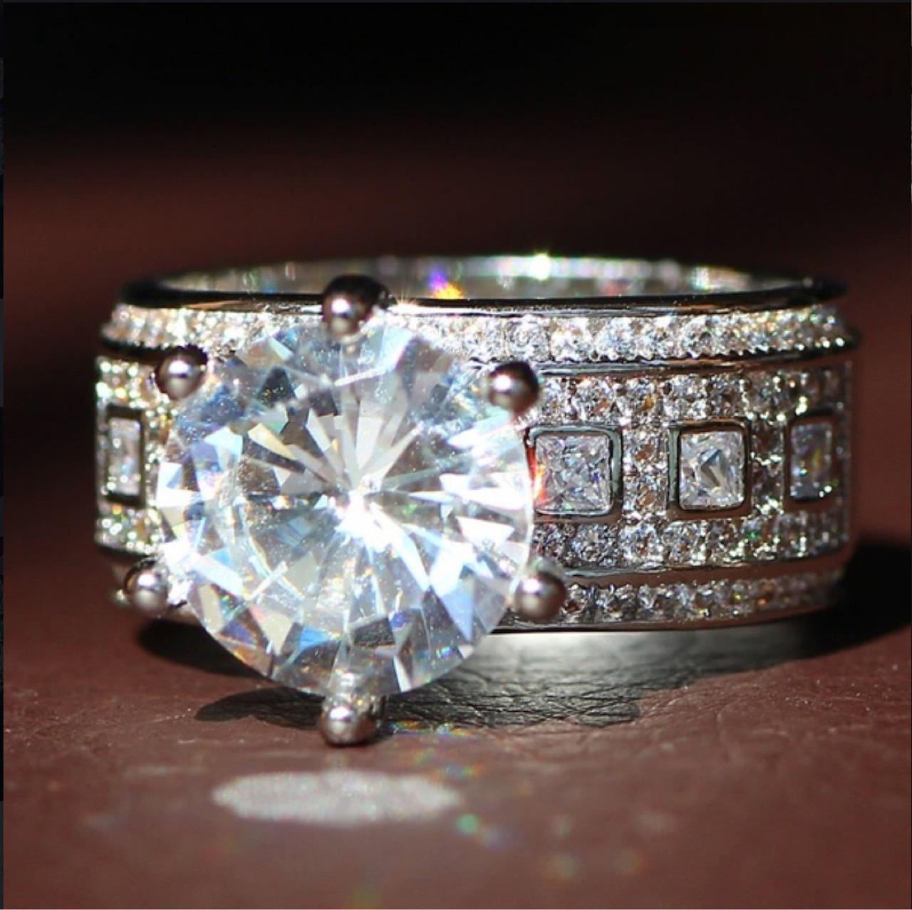European  American Fashion Rhinestone Zircon Ring Size 9