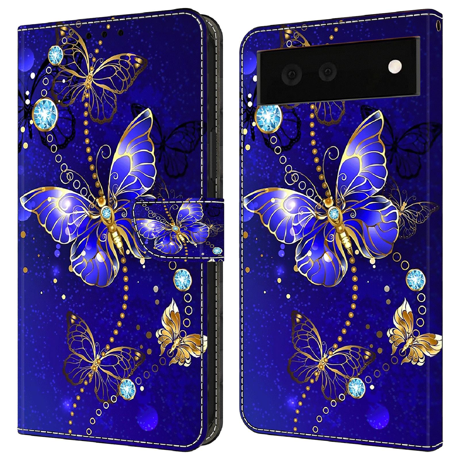 

For Google Pixel 6a PU Leather Case 3D Pattern Printing Stand Flip Wallet Phone Cover Diamond Butterfly
