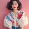 Temperament Print Lose Süße Shirt Tops Sommer Kurzarm Polo Neck Alle-spiel Elegante Bluse Mode Trend Frauen Kleidung