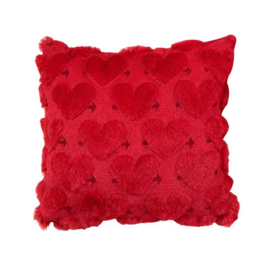 Red Heart Cushion Cover Plush Love Heart Throw Pillow Cover Romantic Fuzzy 3D Heart Pillow