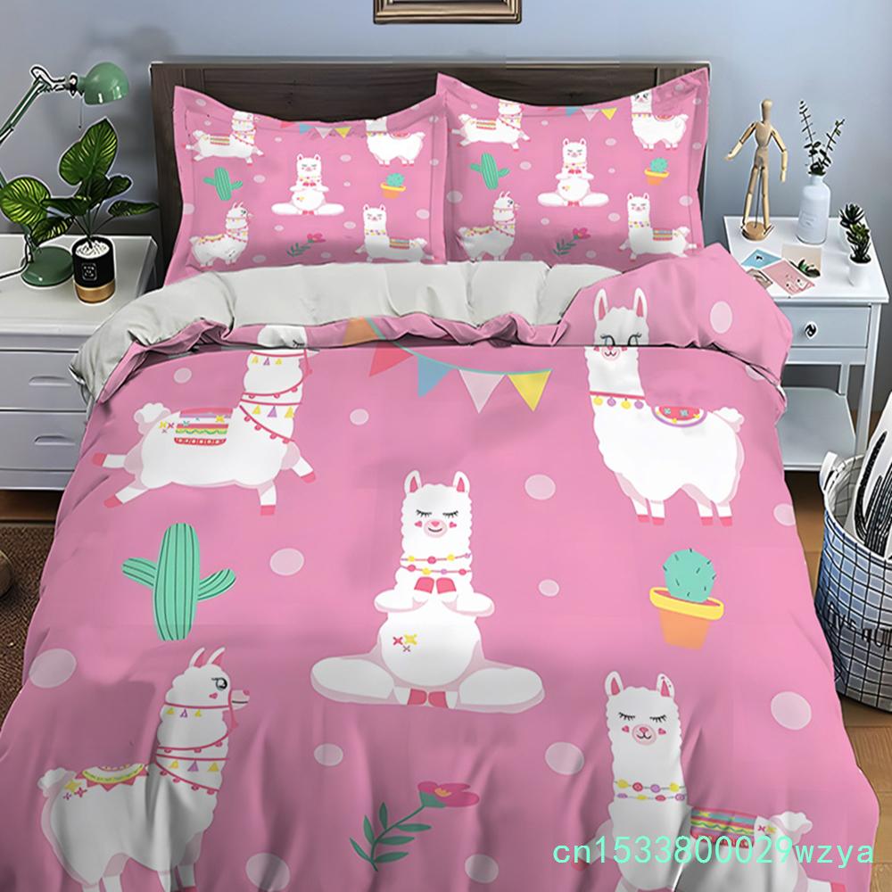 Parure de lit imprimée lama et alpaga (housse de couette et taies d'oreiller incluses) - Idéale pour adultes et enfants - Cadeau de luxe