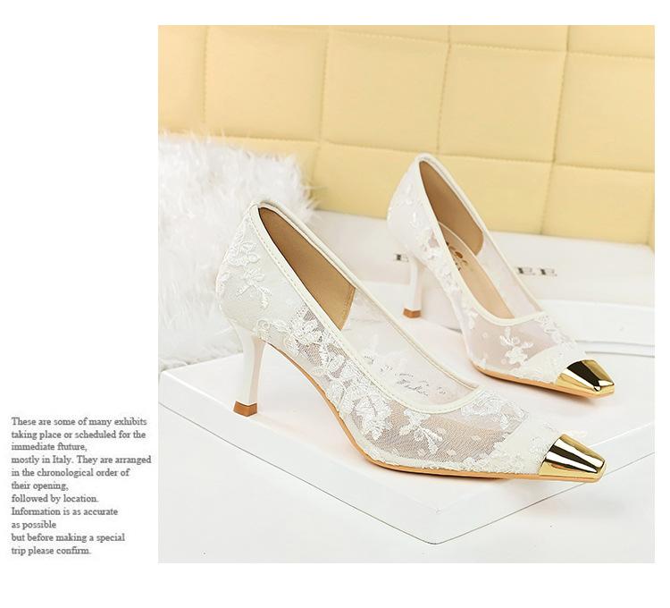 Banquet Shallow Mouth High Heels Metal Small Square Head Mesh Women's Shoes Thin Heel Temperament High Heel Single Shoes
