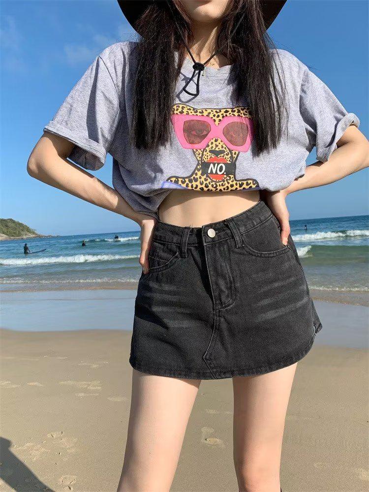 High-Waisted Women's Summer Denim Culottes Skirt, 2026 A-Line Hip-Hugging Style