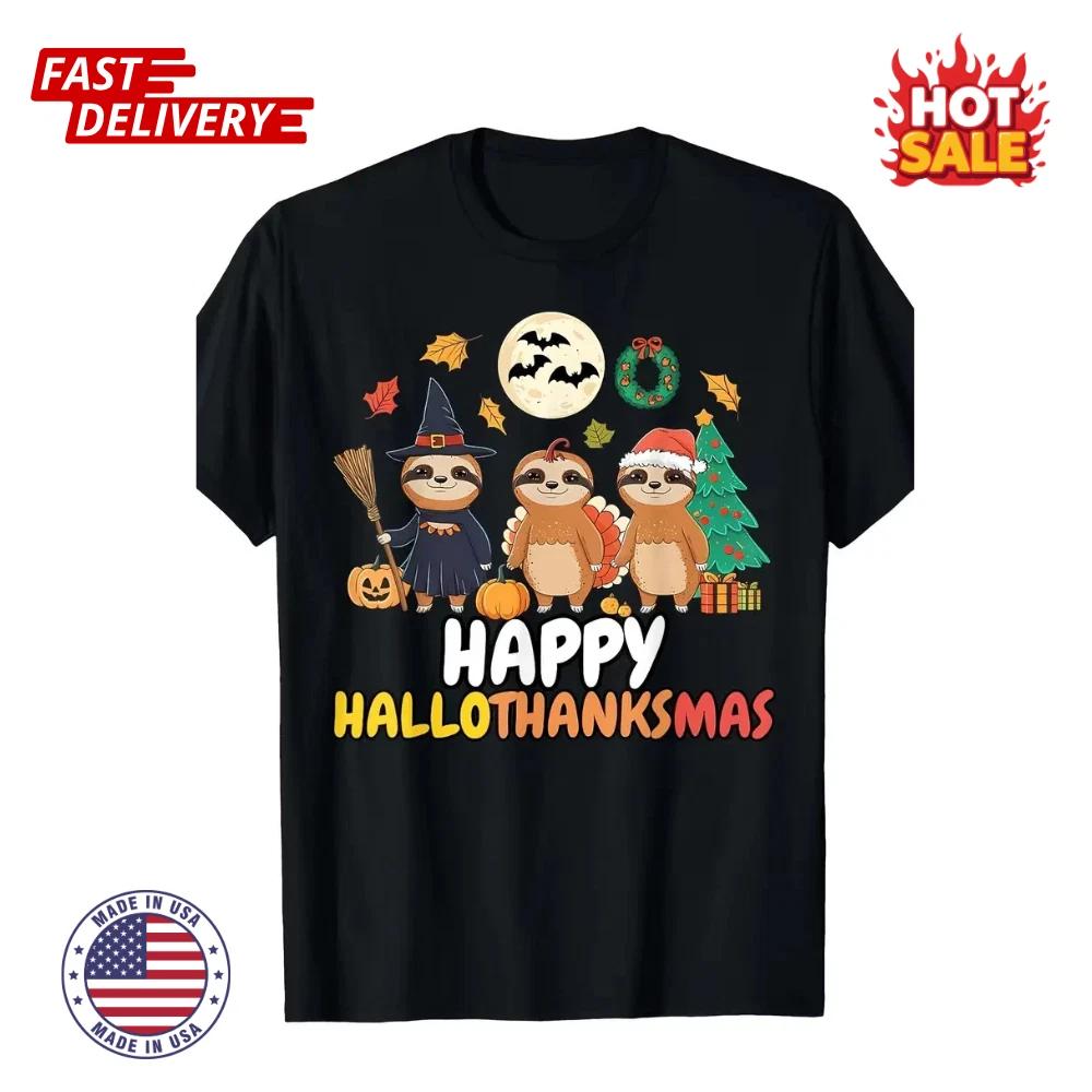 SALE Men's Happy Hallothanksmas Sloth Graphic Inspired T shirt Cotton Unisex Tee