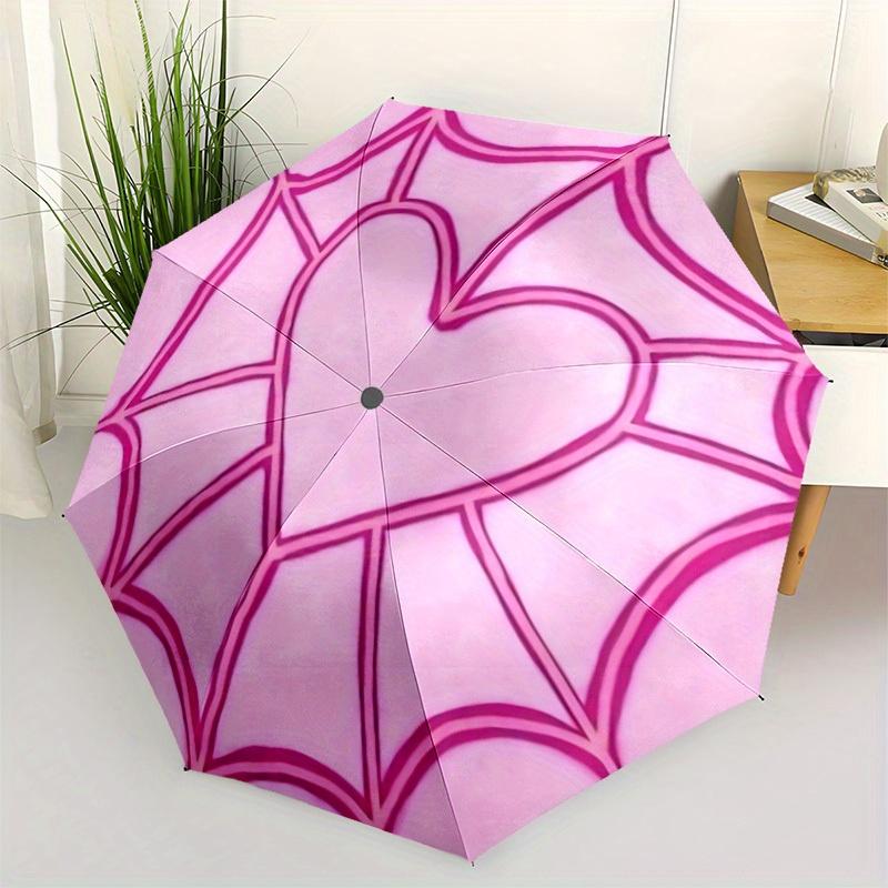 1pc Heart Pattern Folding Umbrella , 8 Ribs Casual Durable Lightweight Portable Travelling Umbrella For Men & Women yy250728090