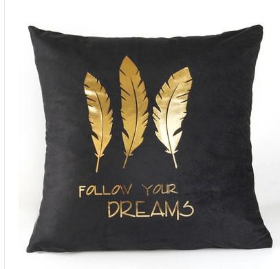 Golden Love Leaves Bronzing Cushion Decorative Pillow Black And White Velvet Pillowcase Home Decor Sofa Throw Pillows 17*17Inch