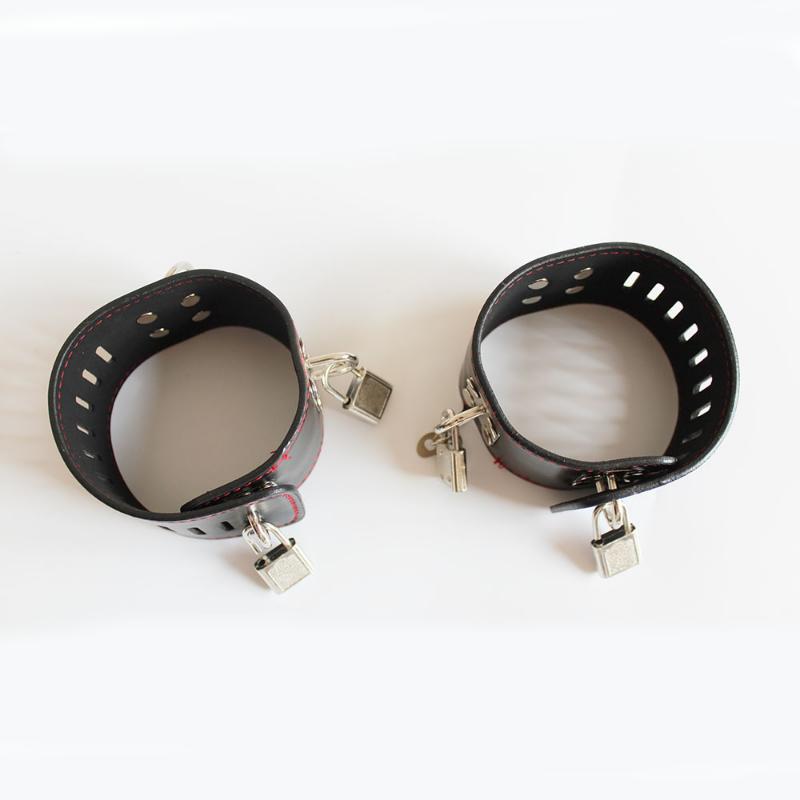 Dual-use Lockable Wrist Slave Handcuffs PU Leather Ankle Cuffs with Padlock BDSM Bondage Adult Flirting Game Sex Toys Roleplay